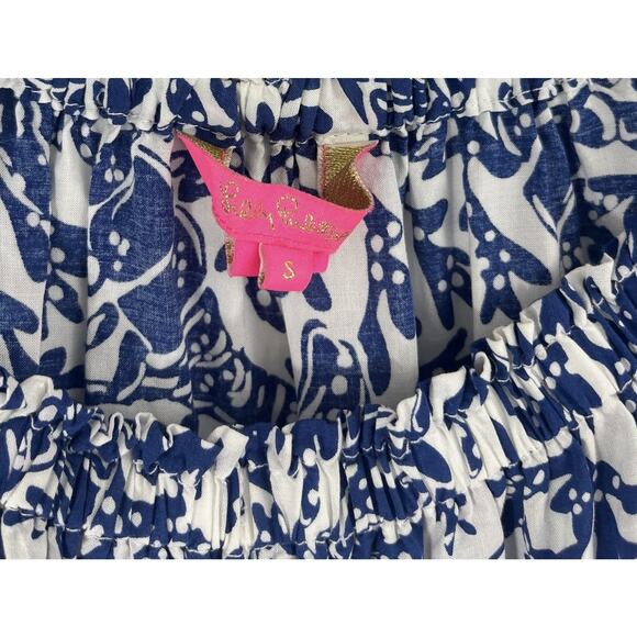 LILLY PULITZER NEVIE OFF-THE-SHOULDER TOP *KRILLIN IT* OYSTER BAY BLUE WHITE - Picture 7 of 9